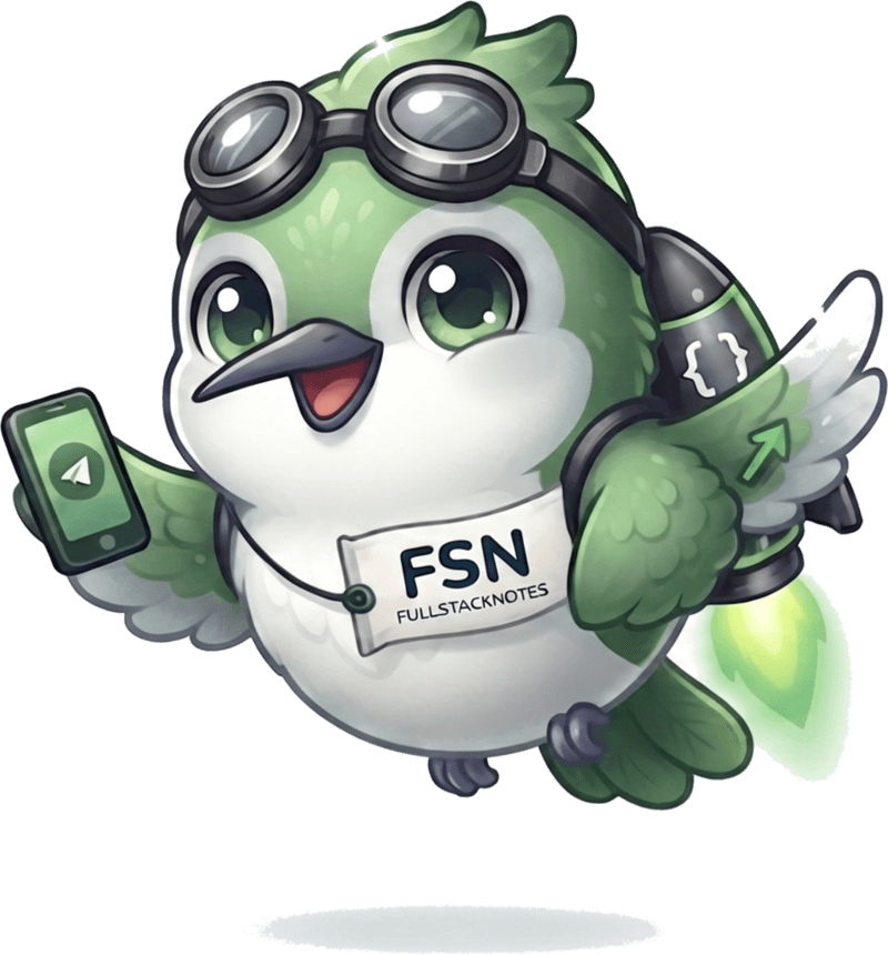 FullstackNotes bird mascot with a jetpack